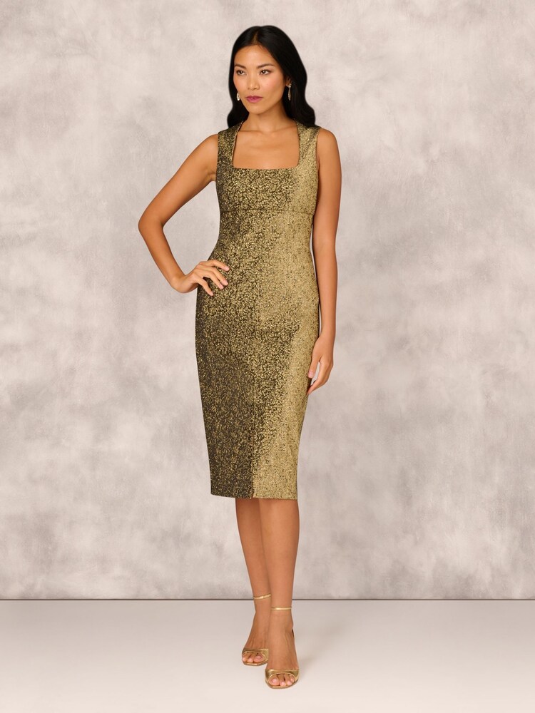 Aidan Mattox by Adrianna Papell Stretch Jacquard Midi Green Dress - Image 1 of 7