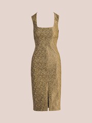 Aidan Mattox by Adrianna Papell Stretch Jacquard Midi Green Dress - Image 6 of 7