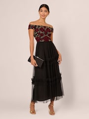 Adrianna Papell Velvet Tulle Party Black Dress - Image 3 of 7