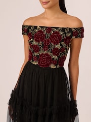 Adrianna Papell Velvet Tulle Party Black Dress - Image 4 of 7