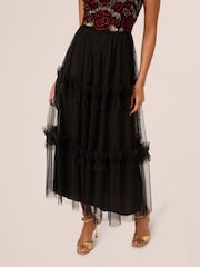 Adrianna Papell Velvet Tulle Party Black Dress - Image 5 of 7