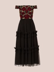 Adrianna Papell Velvet Tulle Party Black Dress - Image 6 of 7