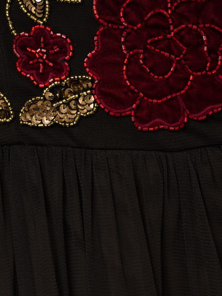 Adrianna Papell Velvet Tulle Party Black Dress - Image 7 of 7