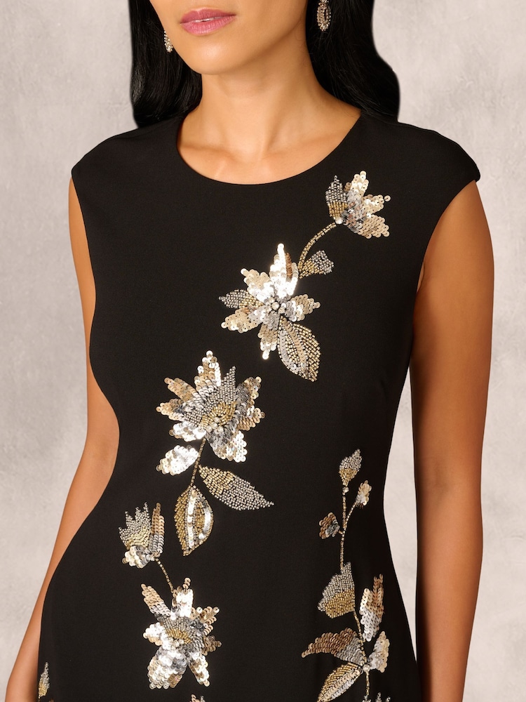 Adrianna Papell Aidan Mattox Beaded Crepe Black Short Dress - Image 4 of 7
