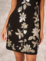 Adrianna Papell Aidan Mattox Beaded Crepe Black Short Dress - Image 5 of 7