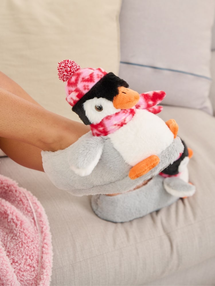 Loungeable Grey Christmas Fairisle Penguin Slippers - Image 2 of 6