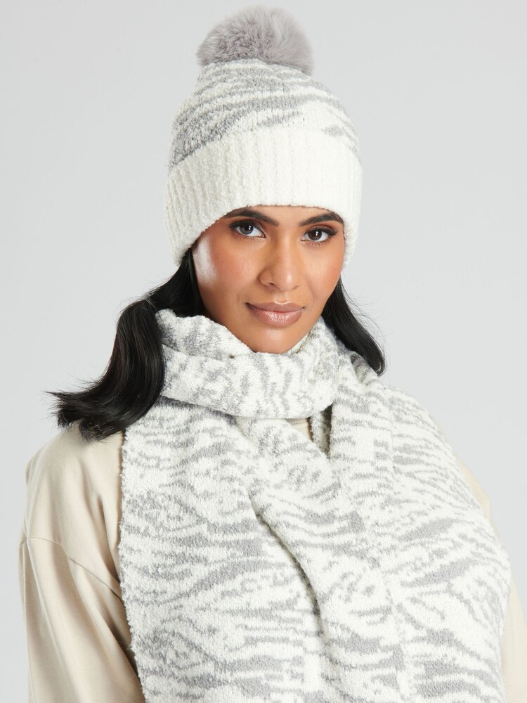 South Beach Grey Leopard Print Knitted Scarf And Hat Set - Image 2 of 4