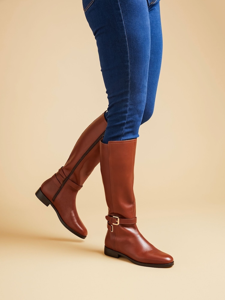 Jones Bootmaker Emaline Leather Long Brown Boots - Image 1 of 7