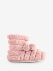 Loungeable Pink Textured Faux Fur Bootie With Poms - Image 3 of 3