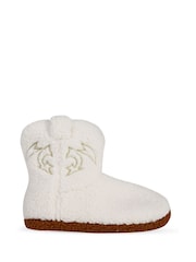 Loungeable Cream Borg Cowboy Bootie Slippers - Image 3 of 6