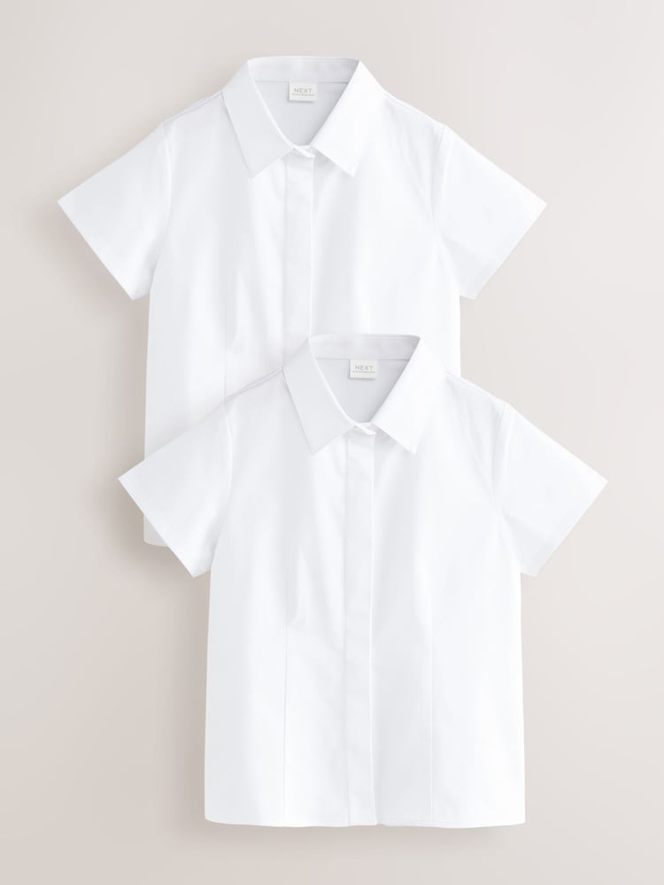 White Fitted Cap Sleeve Cotton Rich Stretch Premium School Shirts 2 Pack (3-18yrs) - Image 1 of 5