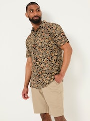 FatFace Washed Black Short Sleeve Authentic Indian Hand Block Print Shirt - Image 1 of 5