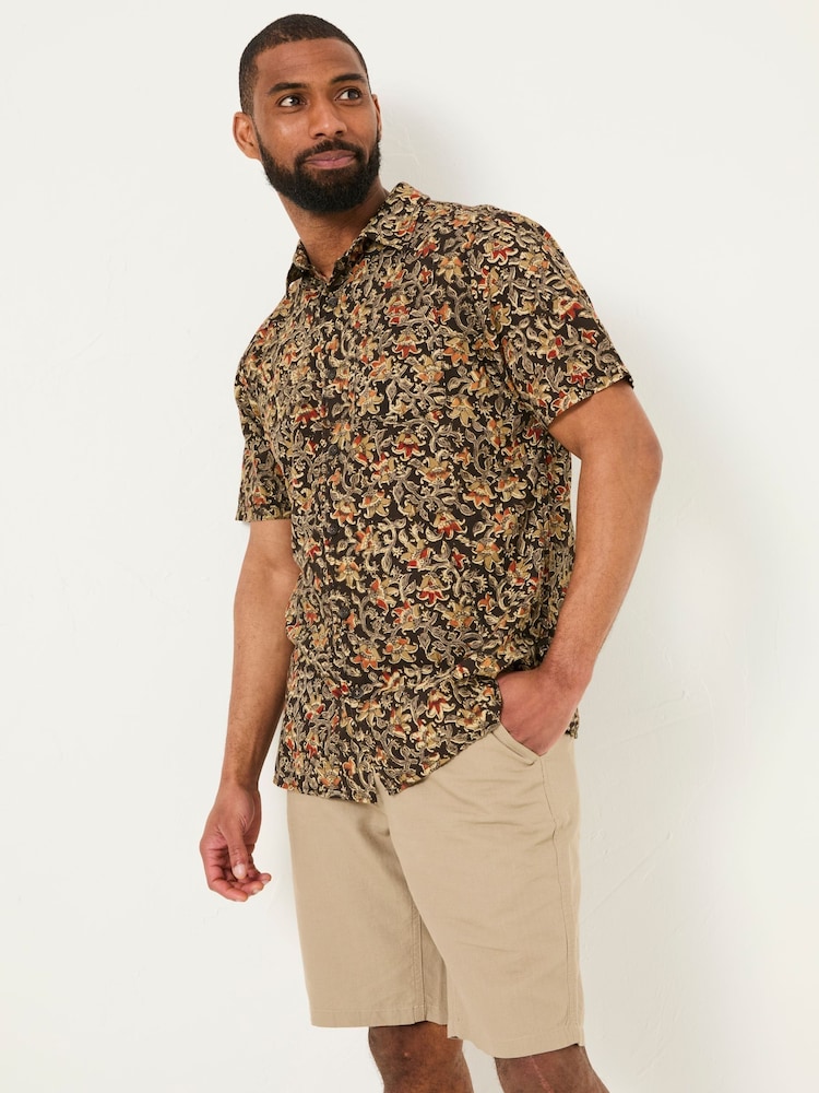 FatFace Washed Black Short Sleeve Authentic Indian Hand Block Print Shirt - Image 1 of 5