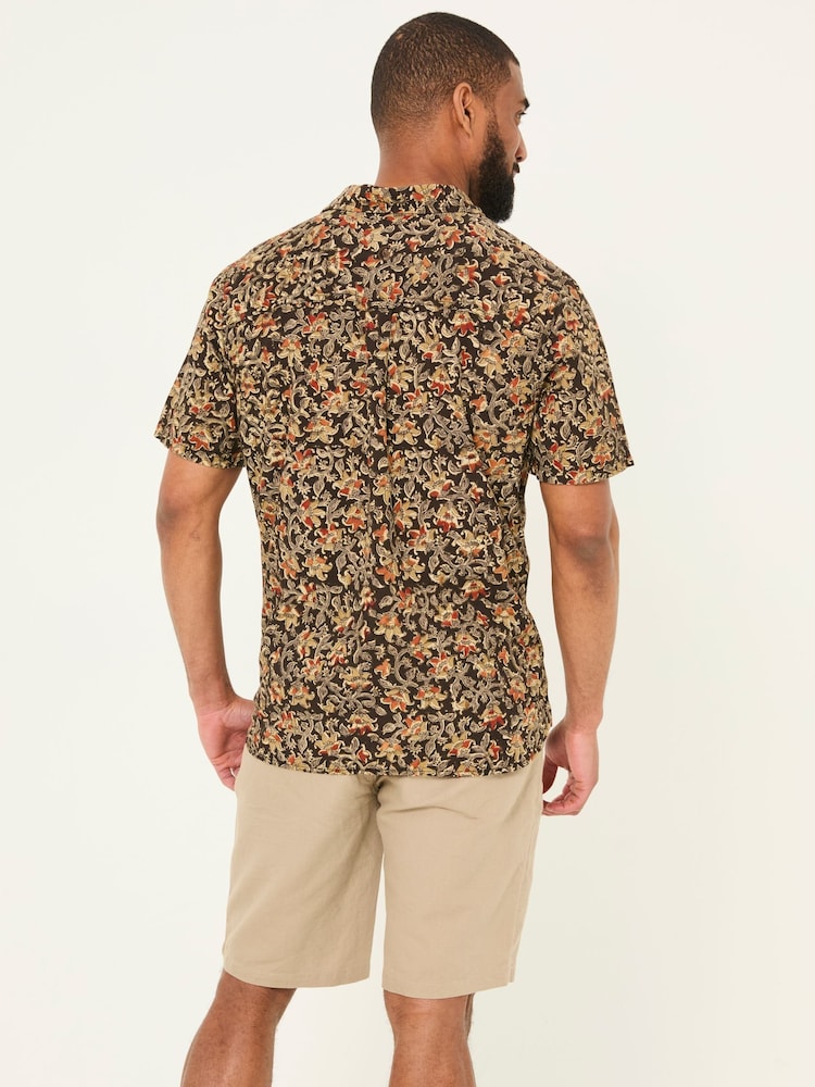 FatFace Washed Black Short Sleeve Authentic Indian Hand Block Print Shirt - Image 2 of 5