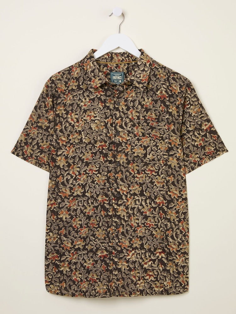 FatFace Washed Black Short Sleeve Authentic Indian Hand Block Print Shirt - Image 5 of 5