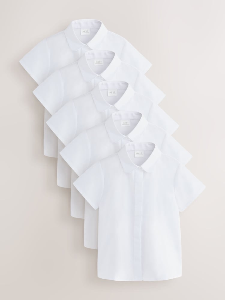 White Short Sleeve Fitted School Shirts 5 Pack (3-18yrs) - Image 1 of 5