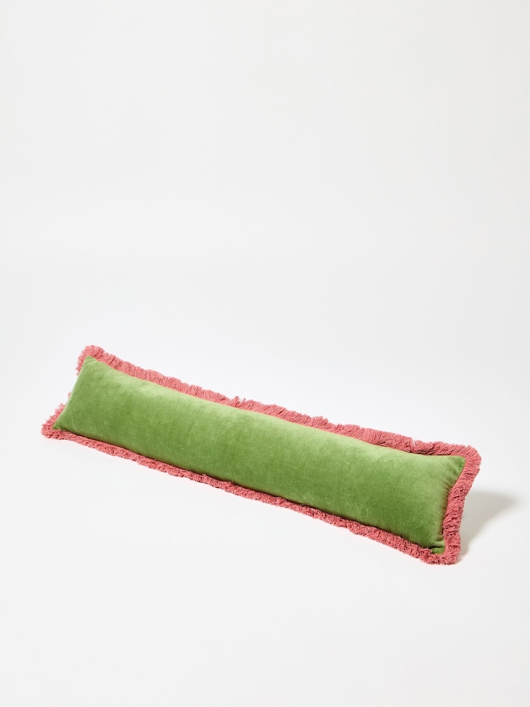 Oliver Bonas Green Issey Velvet Fringed Draught Excluder - Image 1 of 4