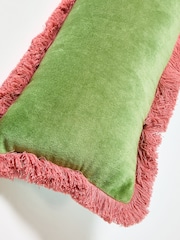 Oliver Bonas Green Issey Velvet Fringed Draught Excluder - Image 3 of 4
