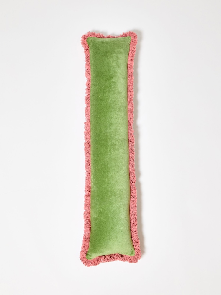 Oliver Bonas Green Issey Velvet Fringed Draught Excluder - Image 4 of 4