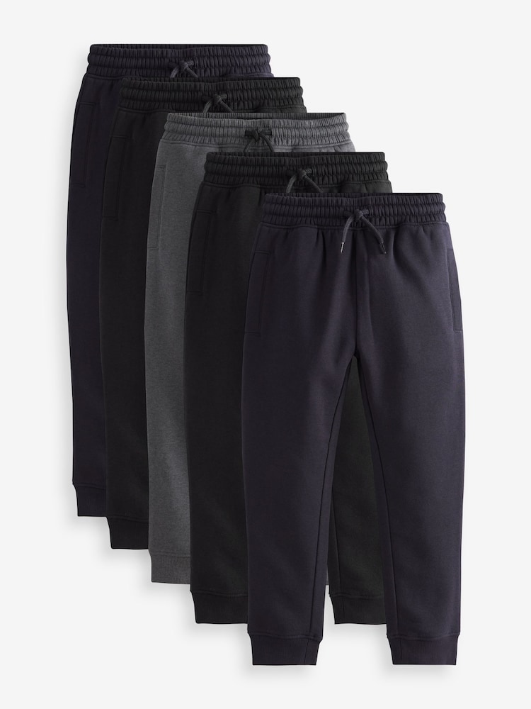 Black/Navy Slim Fit Basic Joggers 5 Pack (3-16yrs) - Image 1 of 2