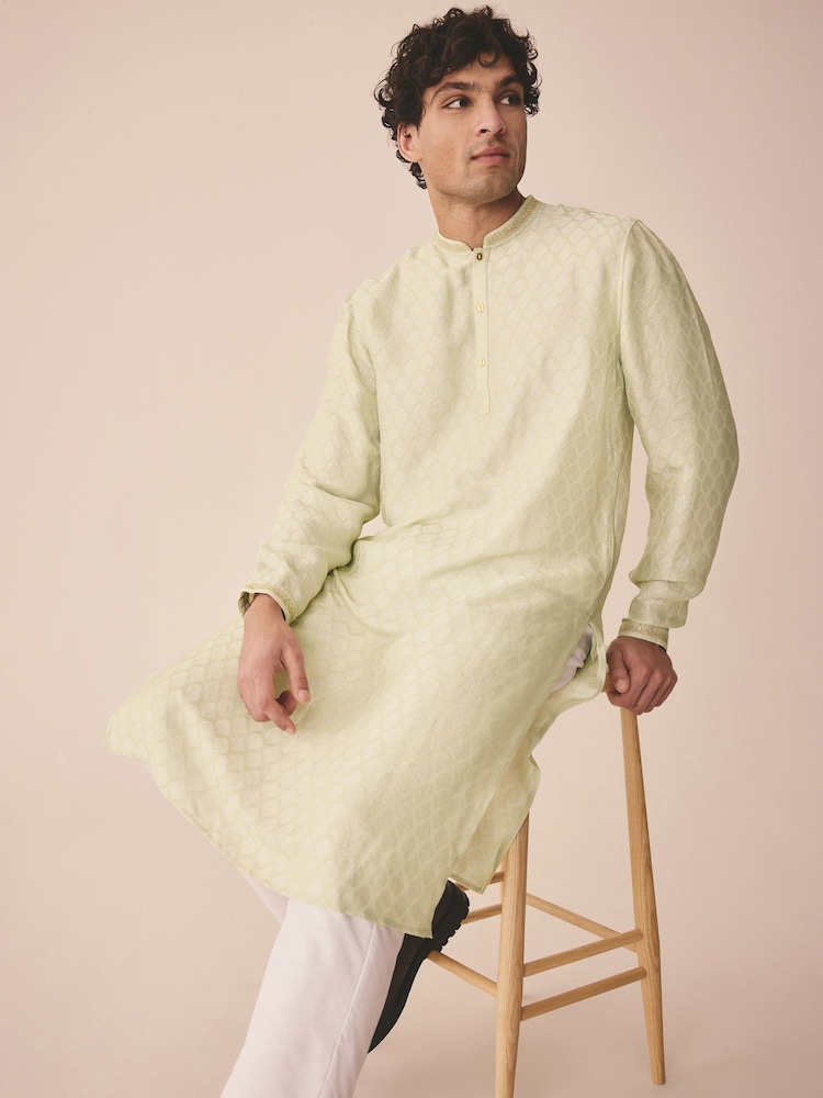 Green Printed Long Sleeve Kurta - Image 1 of 9