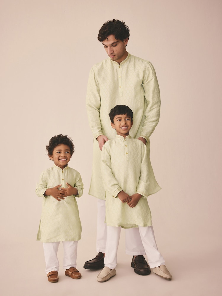 Green Printed Long Sleeve Kurta - Image 2 of 9
