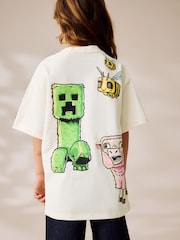 Cream Oversized Minecraft License Graphic Print 100% Cotton T-Shirt (3-16yrs) - Image 1 of 8