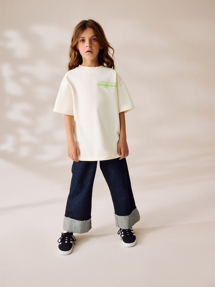Cream Oversized Minecraft License Graphic Print 100% Cotton T-Shirt (3-16yrs) - Image 2 of 8