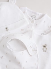 White Baby Sleepsuit, Bodysuit, Beanie and Bib Set 4 Piece (0-9mths) - Image 8 of 19