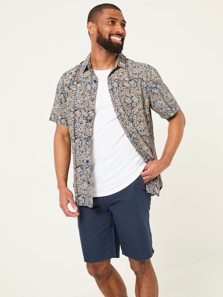 FatFace Blue Short Sleeve Authentic Indian Hand Block Print Shirt - Image 1 of 5