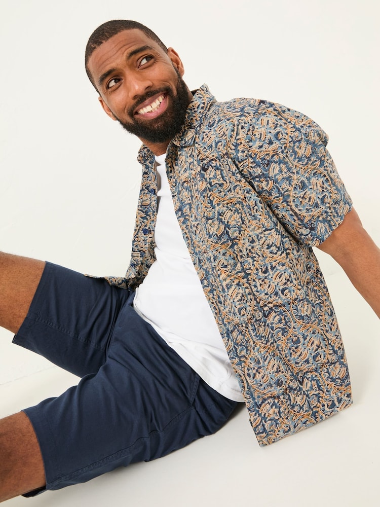 FatFace Blue Short Sleeve Authentic Indian Hand Block Print Shirt - Image 2 of 5