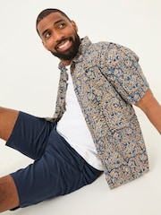 FatFace Blue Short Sleeve Authentic Indian Hand Block Print Shirt - Image 3 of 5
