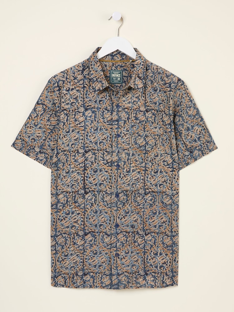 FatFace Blue Short Sleeve Authentic Indian Hand Block Print Shirt - Image 5 of 5