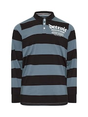 Синий - BadRhino Big & Tall 'Detroit' Print Stripe Rugby Polo Shirt - Image 2 of 3