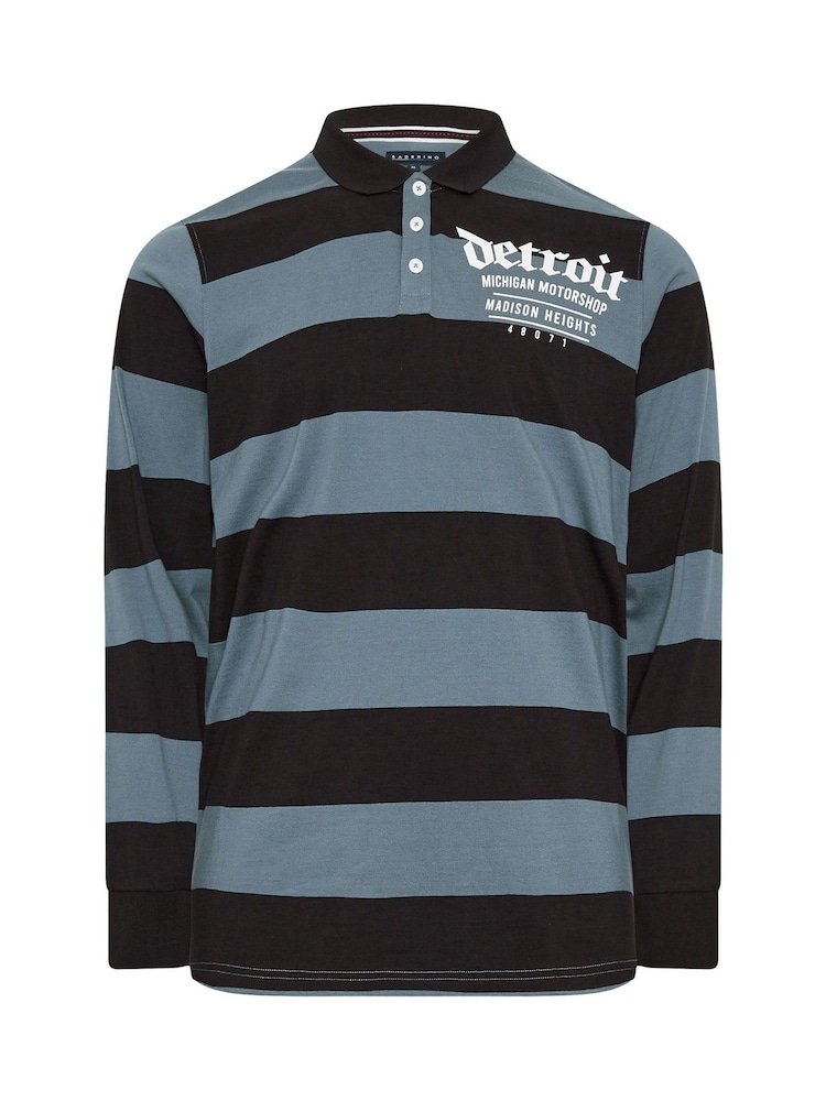 Синий - BadRhino Big & Tall 'Detroit' Print Stripe Rugby Polo Shirt - Image 2 of 3