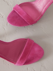Pink Signature Premium Leather Round Toe Buckle Detail Mid Simple Sandals - Image 10 of 10