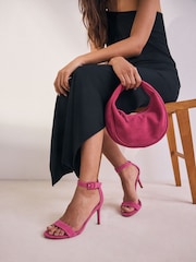 Pink Signature Premium Leather Round Toe Buckle Detail Mid Simple Sandals - Image 3 of 10