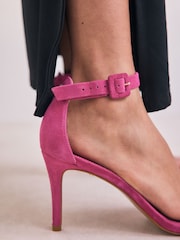 Pink Signature Premium Leather Round Toe Buckle Detail Mid Simple Sandals - Image 5 of 10