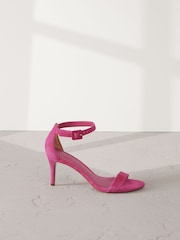 Pink Signature Premium Leather Round Toe Buckle Detail Mid Simple Sandals - Image 6 of 10