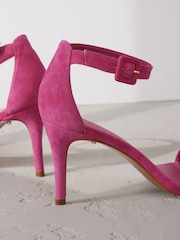 Pink Signature Premium Leather Round Toe Buckle Detail Mid Simple Sandals - Image 7 of 10