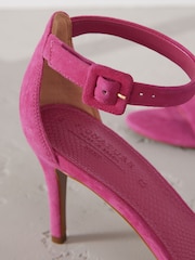 Pink Signature Premium Leather Round Toe Buckle Detail Mid Simple Sandals - Image 8 of 10