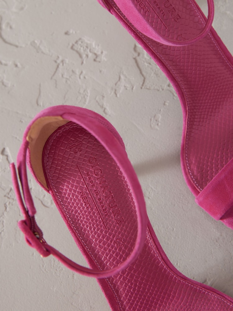 Pink Signature Premium Leather Round Toe Buckle Detail Mid Simple Sandals - Image 9 of 10