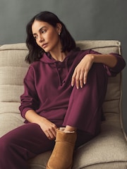 Burgundy Red Relaxed Fit Cosy Soft Touch Ribbed Stepped Hem Hoodie - Image 1 of 9