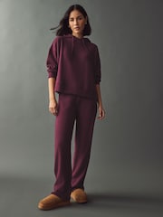 Burgundy Red Relaxed Fit Cosy Soft Touch Ribbed Stepped Hem Hoodie - Image 3 of 9