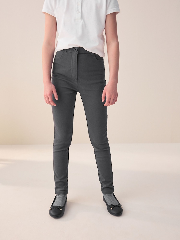Grey Regular Length Skinny Fit Stretch High Waist School Trousers (9-18yrs) - Image 1 of 8