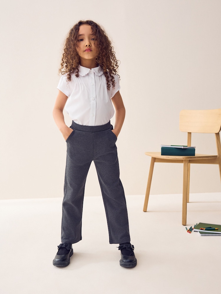 Grey - Pull-On Cotton Rich Stretch Flared School Trousers (3-17yrs) - Image 1 of 8