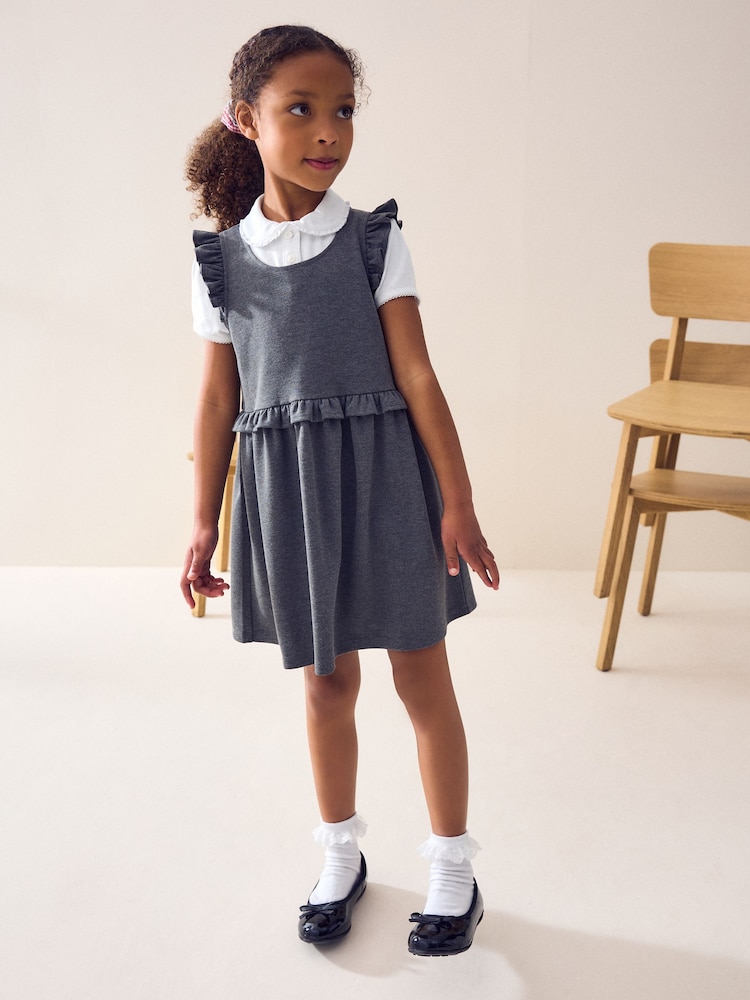 Grau - Stretch Frill School Pinafore Jersey (3-14yrs) - Bild 1 von 7