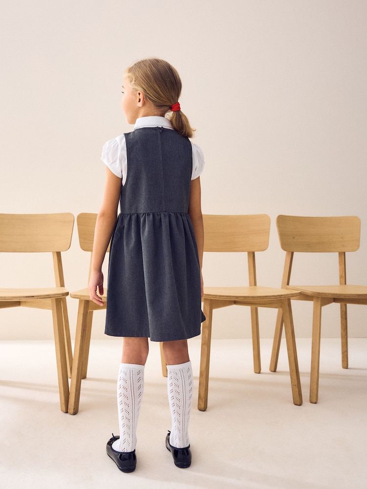 Grey Asymmetric Bow Front School Pinafore Dress (3-14yrs) - Image 2 of 8 Grey Asymmetric Bow Front School Pinafore Dress (3-14yrs) - Image 2 of 8