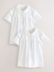 White Cotton Stretch Frill Shoulder School Polo Tops 2 Pack (3-16yrs) - Image 1 of 5