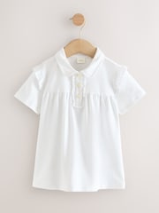 White Cotton Stretch Frill Shoulder School Polo Tops 2 Pack (3-16yrs) - Image 2 of 5